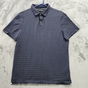 Banana Republic Shirt‎ Mens L Blue White Lux Textured Stripe Standard Fit Polo